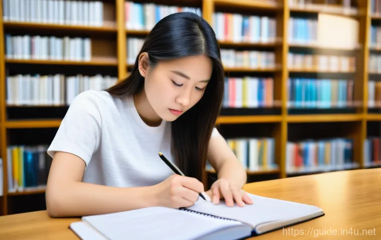 관광통역안내사 필기와 실기 면접 준비 스케줄 - A focused and diligent young woman of East Asian descent, wearing casual but neat clothes, is deeply...