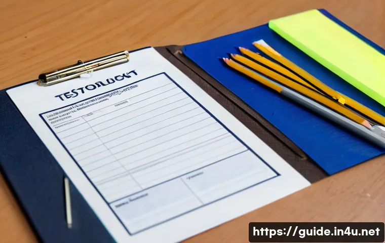 관광통역안내사 필수 준비물 목록 - **Prompt:** A close-up shot of a neatly organized desk prepared for the Tourist Interpretation Guide...